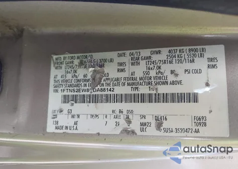 2013 Ford E-250 Commercial из США, поврежденный, VIN 1FTNS2EW8DDA88142